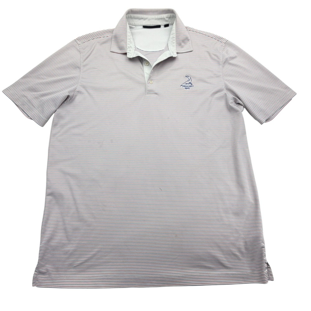 Greg Norman Polo Shirt Mens XL White Striped Pinehurst 1895 Short Sleeve Golf